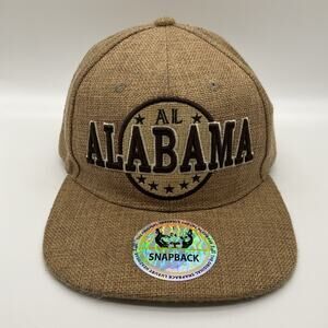 Alabama Burlap Snapback Hat Brown Flat Bill Rustic Southern Casual Farmhouse